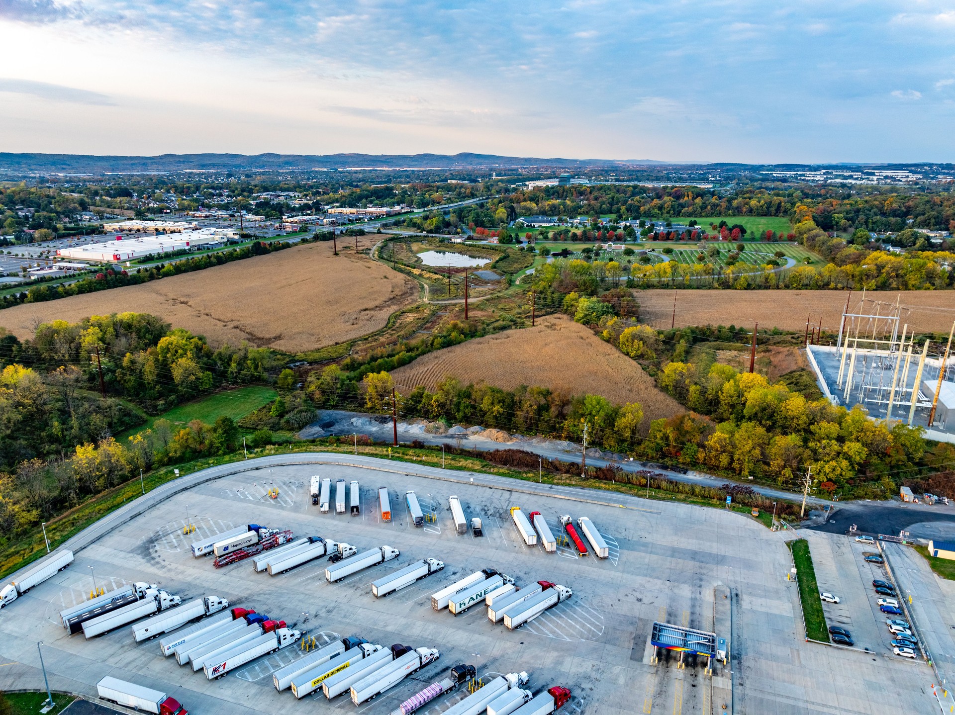 Aerial I-476 and I-78 Highway Southbound Service Plaza view at Allentown, Pennsylvania, USA